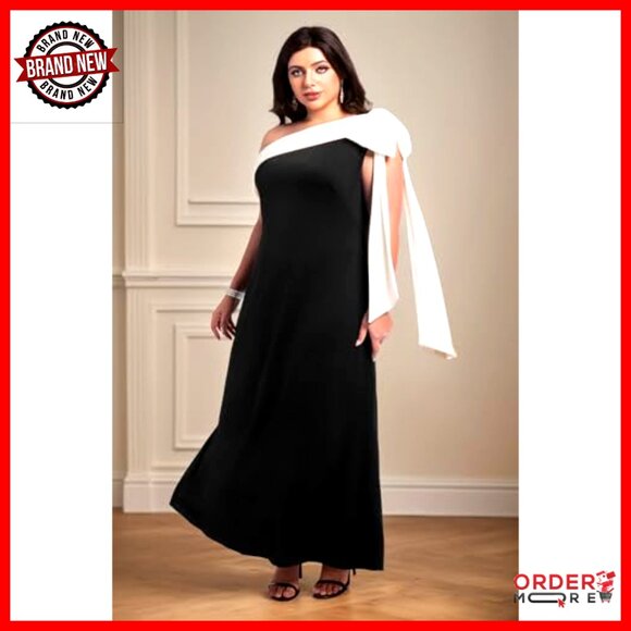 Plus Size Formal Dress One Shoulder Cocktail Gown Wedding Guest - Picture 3 of 5